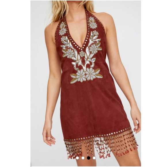 Nasty Gal Genuine Suede Appliqué Halterneck Mini Dress - Picture 4 of 17